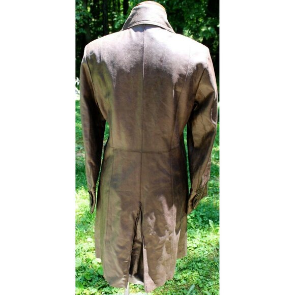 John Carlisle Vtg-look Leather Coat Long Womens Lg Steampunk Cosplay Brown Aged - Picture 8 of 12